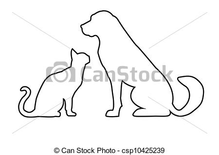 450x319 Dog And Cat Contour Simplified Silhouettes Of Dog And Cat - Cat Contour Drawing