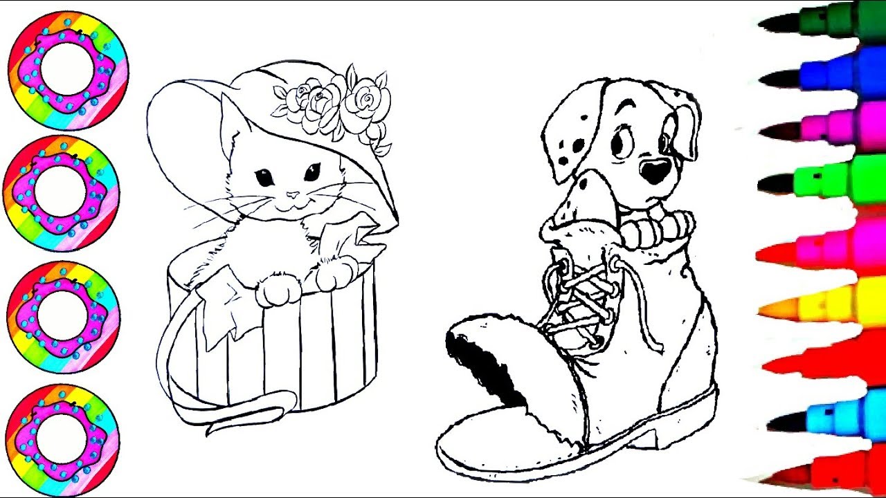 1280x720 Drawing Pets Cat Dog Coloring Pages With Barbie Her Pony - Cat Dog Drawing