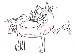 302x227 How To Draw Catdog, Step - Cat Dog Drawing