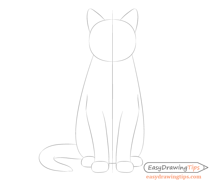 728x620 How To Draw A Sitting Cat Step - Cat Drawing A Picture
