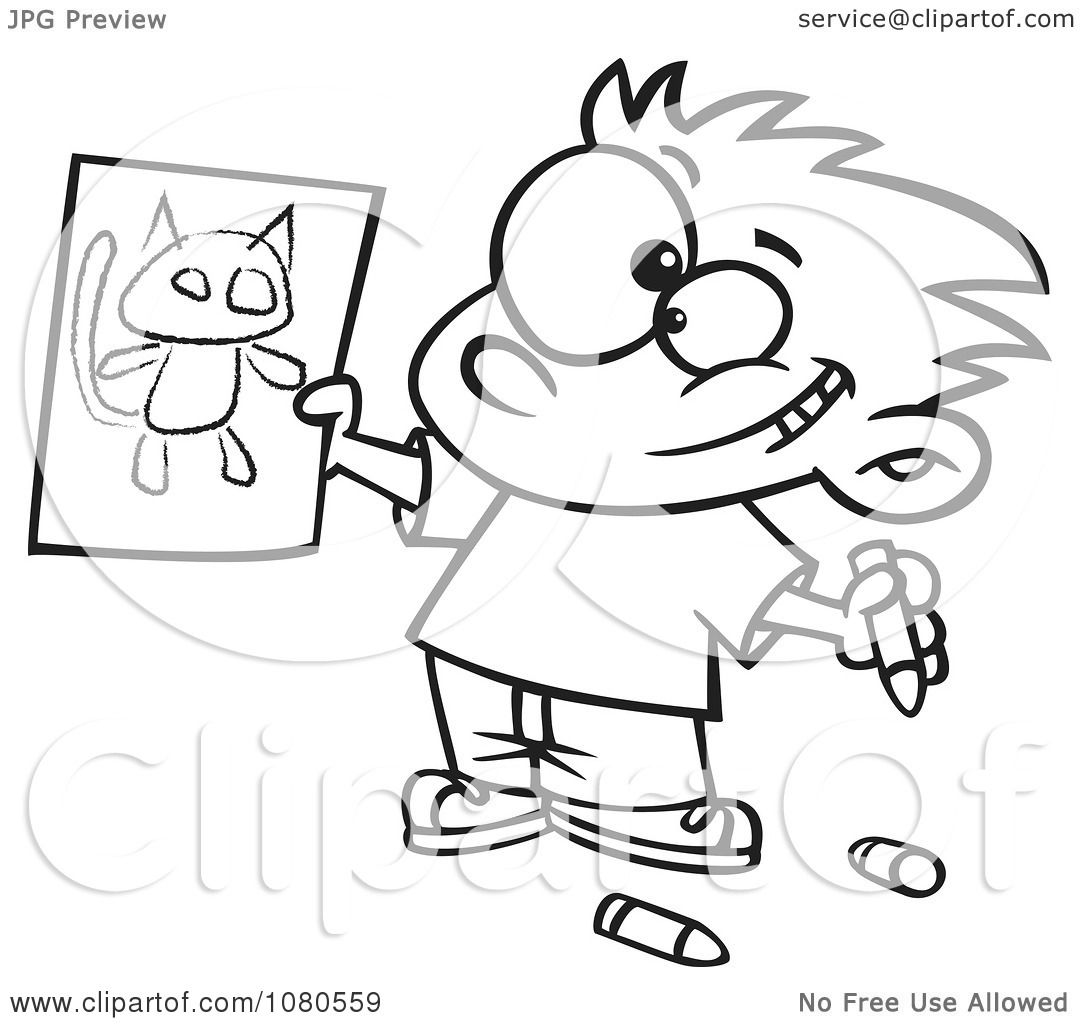 1080x1024 Clipart Outlined Proud Boy Holding His Cat Drawing - Cat Drawing Clipart