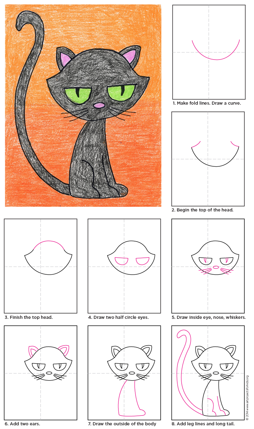 828x1398 Draw A Black Cat Art Projects For Kids - Cat Drawing Easy