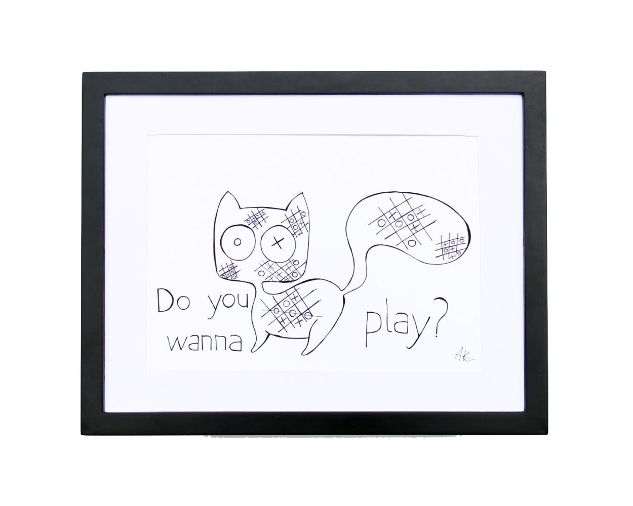 1250x1000 Drawing Handmade Cat And Game Of Noughts And Crosses, Do You Wanna - Cat Drawing Game