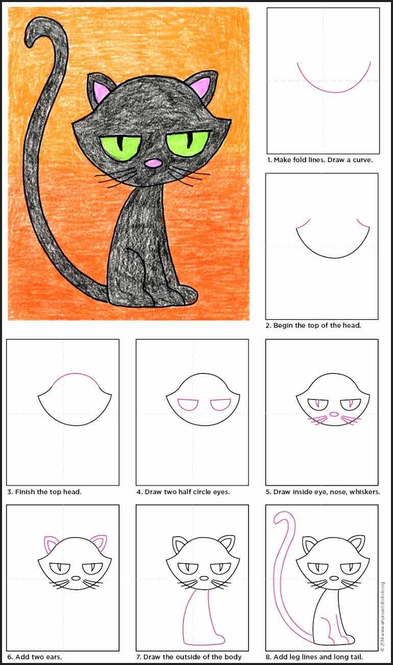 770x1300 Cat Drawing Ideas For Halloween Entertainmentmesh - Cat Drawing Ideas