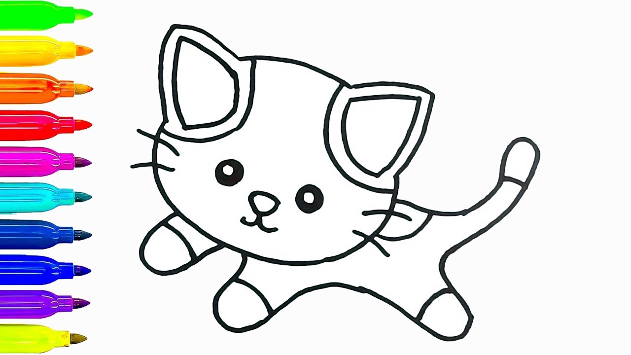 1280x720 Baby Cat Drawing And Coloring For Kids How To Draw Animals Learn - Cat Drawing Images