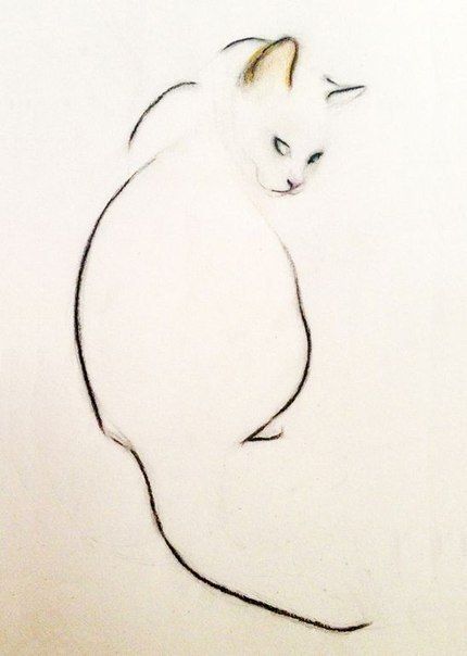 430x604 minimalist cat outline simplicity art sketch + watercolor - Cat Drawing Online