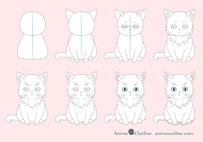 675x470 How To Draw An Anime Cat Step - Cat Drawing Step By Step