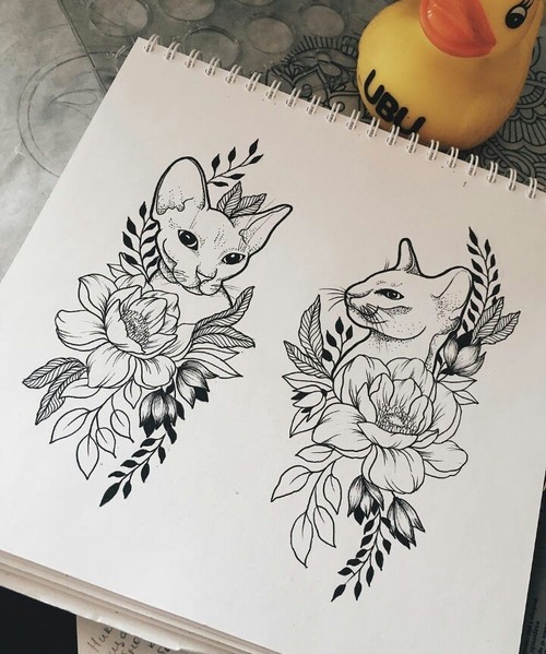 500x599 Sketch Discovered - Cat Drawing Tattoo