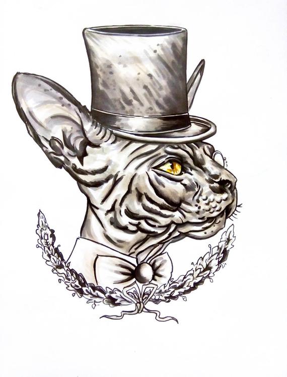 570x749 sphynx cat tattoo vintage etsy - Cat Drawing Tattoo