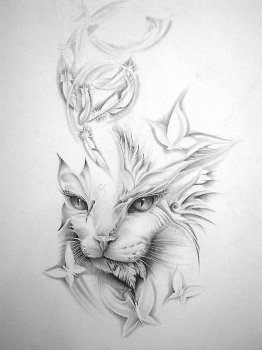 540x720 Cat Tattoo Idea - Cat Drawing Tattoo