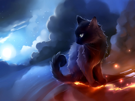 450x338 Moon Cat - Cat Drawing Wallpaper