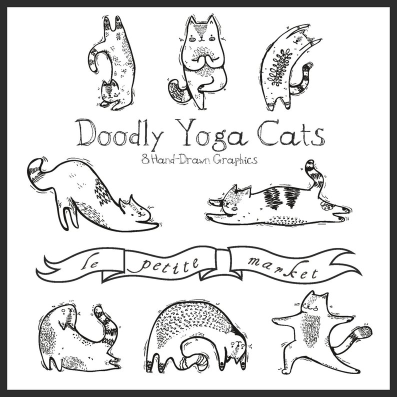 794x794 Hand Drawn Digital Yoga Cat Clipart Yoga Illustration Cute Etsy - Cat Drawing Website
