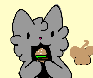 300x250 cat eating a burger while a mouse watches drawing - Cat Eating Drawing