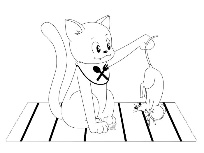 700x525 cat eating mouse drawing - Cat Eating Drawing