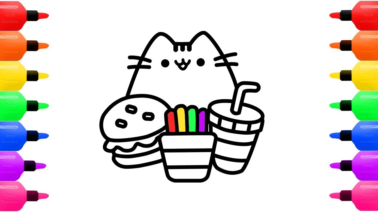 1280x720 How To Draw Cat Eating Mcdonald's Set And Colouring Pages - Cat Eating Drawing