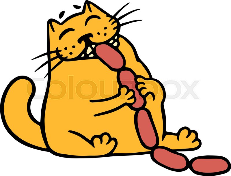 800x610 Orange Cat Eats Sausages Funny Stock Vector Colourbox - Cat Eating Drawing