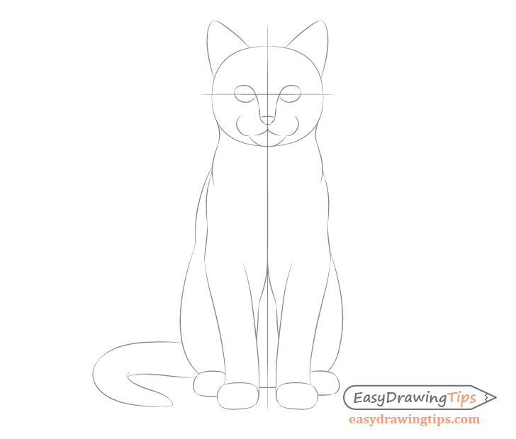 728x620 How To Draw A Sitting Cat Step - Cat Face Drawing