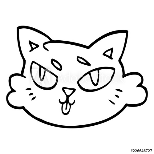 500x500 Line Drawing Cartoon Of A Cats Face - Cat Face Drawing Cartoon