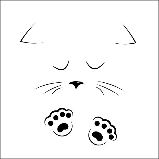 550x550 black outline drawing sad cat face with paws posters - Cat Face Line Drawing