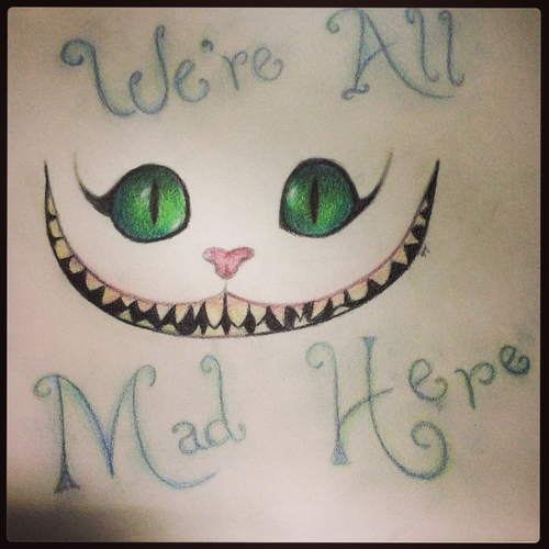 500x500 Cheshire Cat Drawing Made - Cat From Alice In Wonderland Drawing