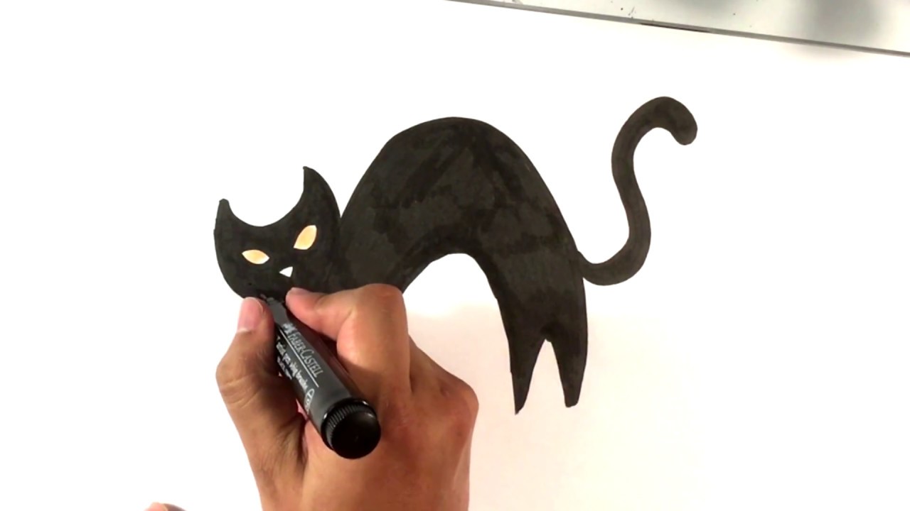 1280x720 How To Draw A Cat - Cat Halloween Drawing