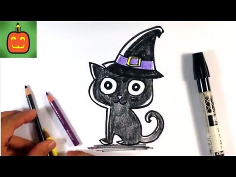 480x360 how to draw a cat in a witches hat - Cat Halloween Drawing