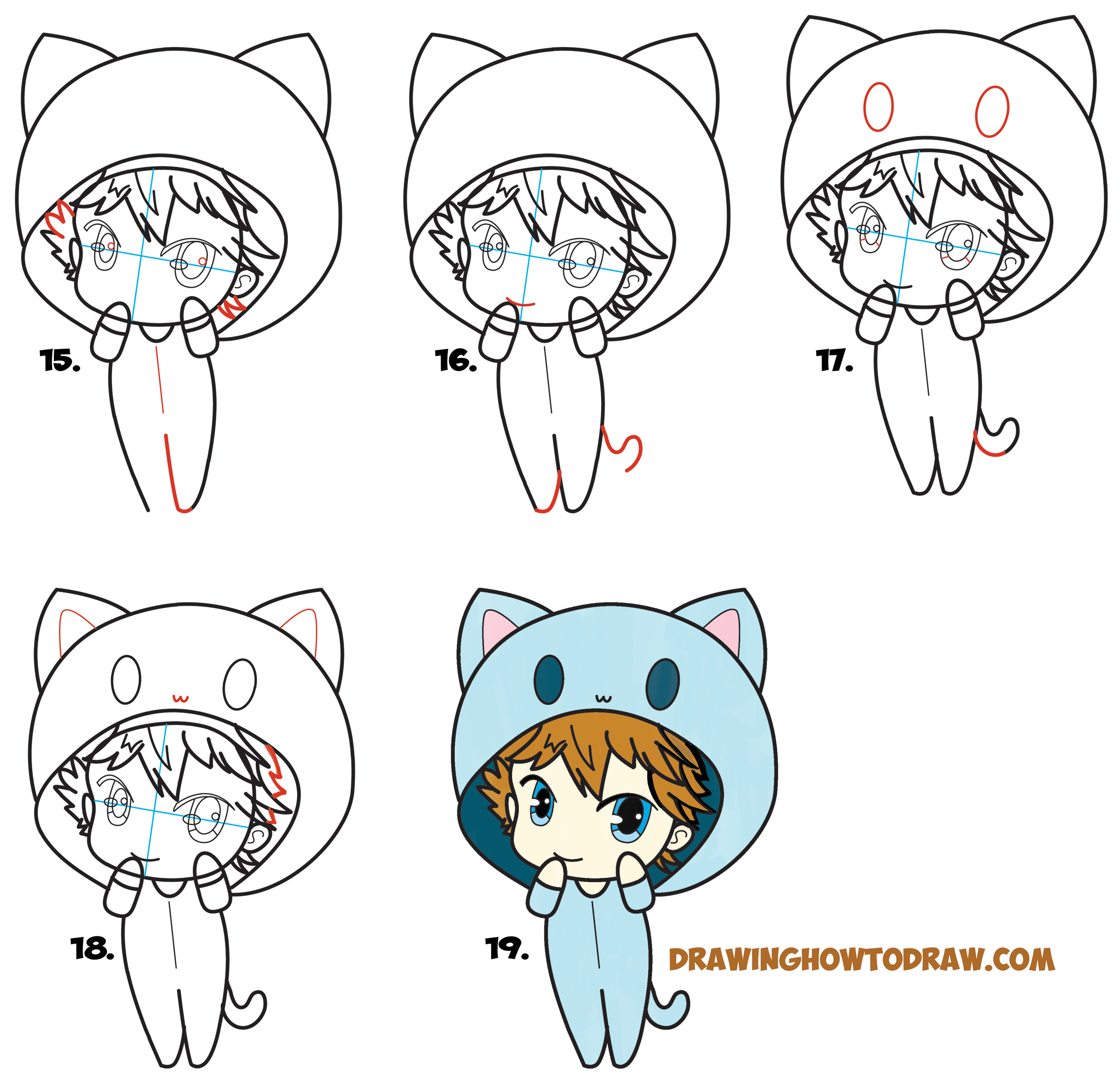 2500x2406 How To Draw A Chibi Boy With Hood - Cat Head Drawing Tutorial