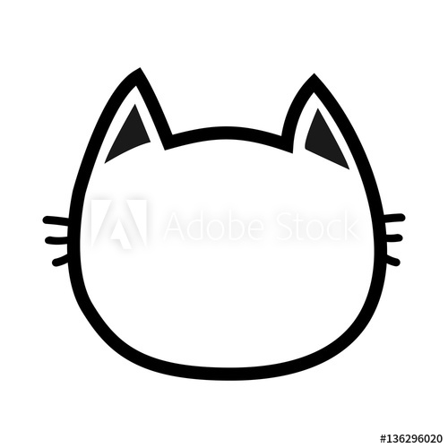 500x500 Black Cat Head Face Contour Silhouette Icon Line Pictogram Cute - Cat Head Line Drawing