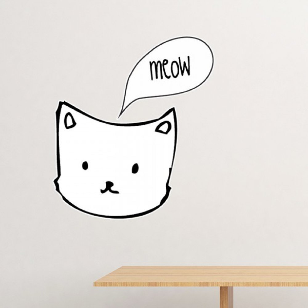 1000x1000 White Cat Head Meow Simple Line Drawing Protect Animal - Cat Head Line Drawing
