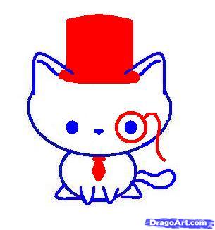 305x327 how to draw a sophisticated cat, step - Cat In The Hat Hat Drawing