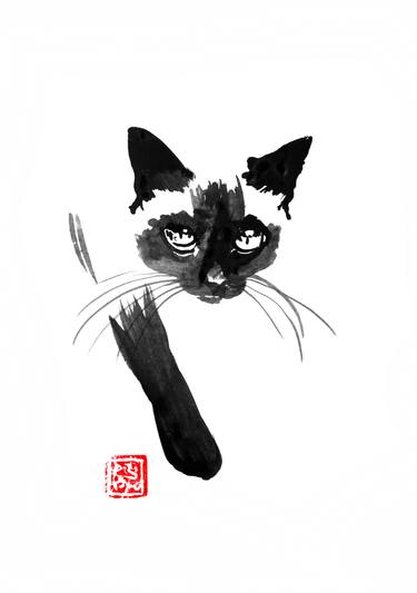 375x533 Siamese Cat Walking Drawing - Cat Ink Drawing