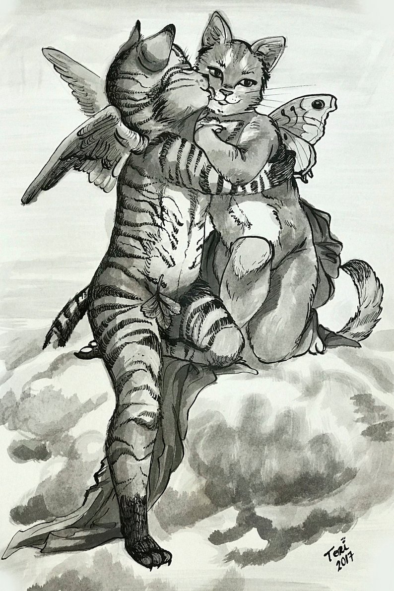 794x1191 Cat Angels Cat Ink Drawing Print Cat Print Animal Prints Etsy - Cat Ink Drawing