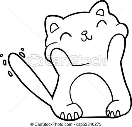 450x433 Very Happy Cute Line Drawing Of A Cat - Cat Line Drawing