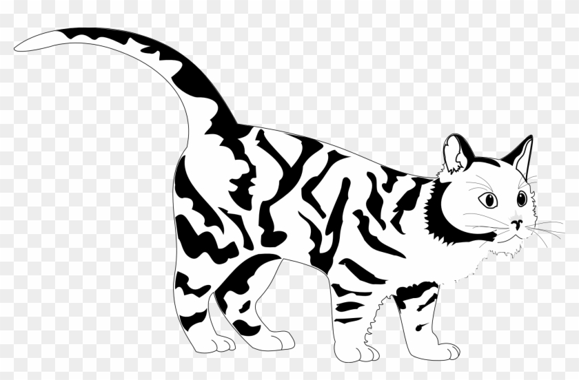 840x552 Tiger Cat Black White Line Art Coloring Sheet Colouring - Cat Line Drawing Clip Art