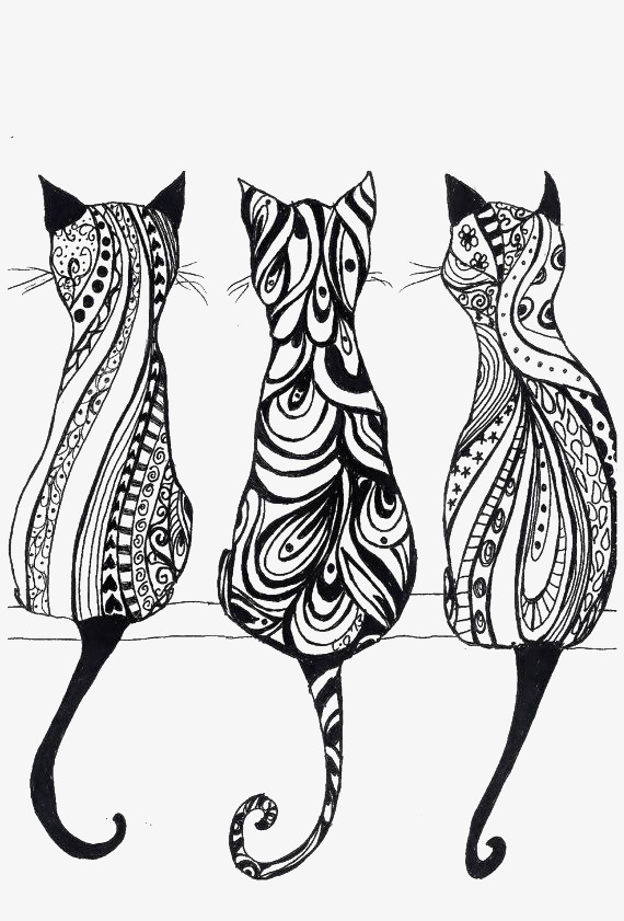 570x841 black and white line art cat, line clipart, art clipart, cat - Cat Line Drawing Clip Art