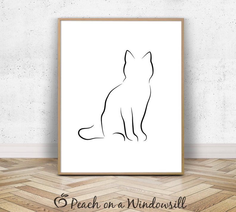 794x715 Cat Printable Minimalist Cat Outline Drawing Of A Cat Etsy - Cat Outline Drawing