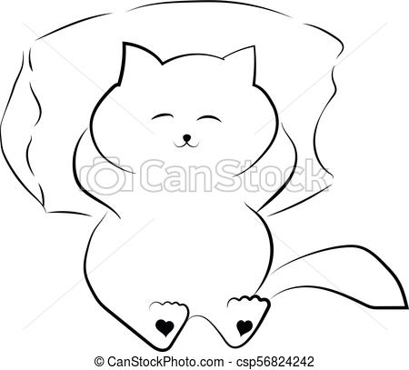 450x407 Vector Black Outline Drawing Cute Fat Cat Lying On The Pillow - Cat Outline Drawing