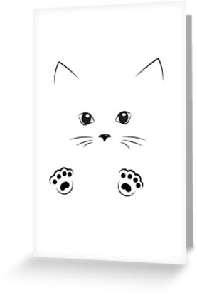 277x415 black outline drawing cat face with paws greeting cards - Cat Outline Drawing