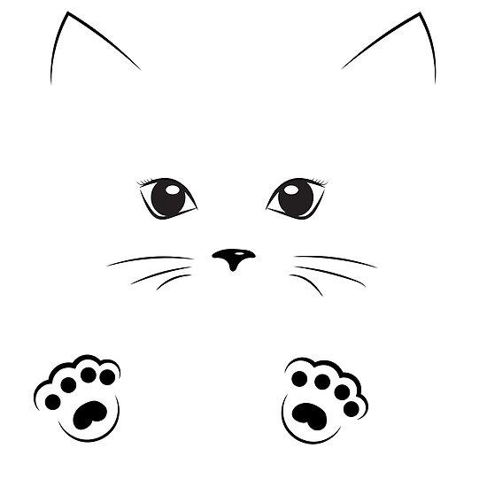 550x550 black outline drawing cat gir face with paws posters - Cat Outline Drawing