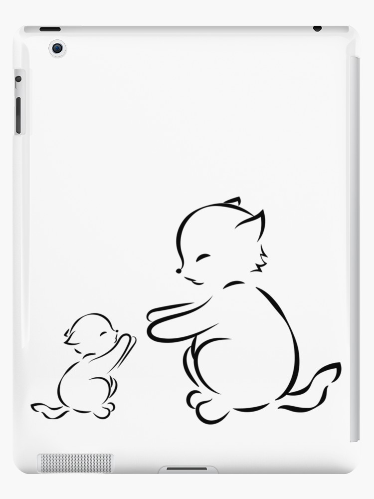 750x1000 Outline Drawing Cat And Kitten On White Background Ipad Cases - Cat Outline Drawing