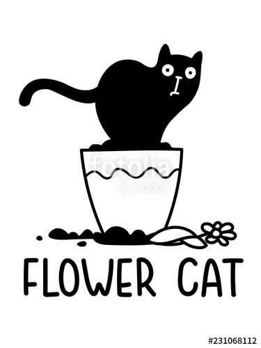 375x500 A Cartoon Vector Outline Drawing Of A Cat Sitting In The Flower - Cat Outline Drawing