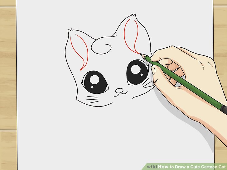 728x546 How To Draw A Cute Cartoon Cat Steps - Cat Pictures Drawing