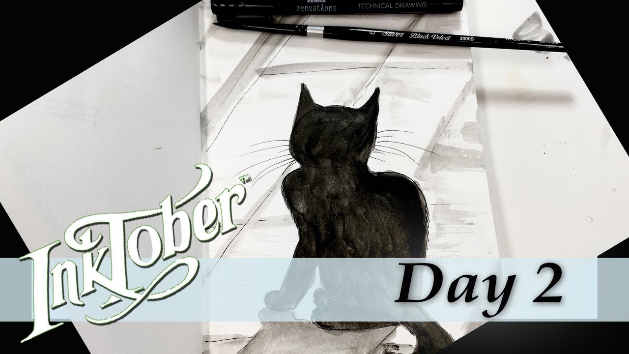 1280x720 how to draw black cat in the shadows pen ink wash inktober day - Cat Shadow Drawing