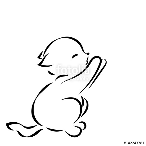 500x500 Vector Cat Silhouette Isolated On White Background Black Contours - Cat Silhouette Drawing