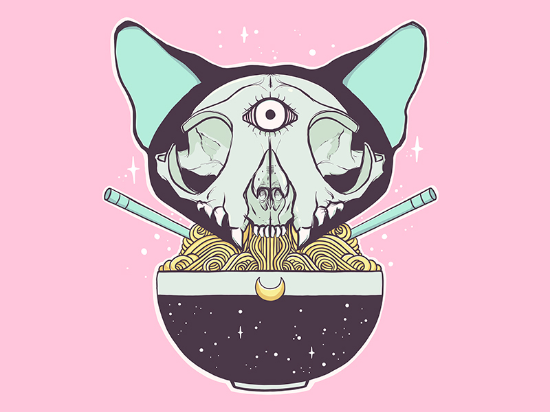 800x600 Cat Skull Ramen Noodle Bowl - Cat Skull Drawing
