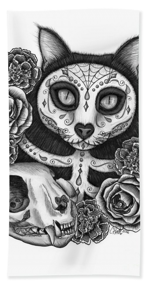 500x967 Day Of The Dead Cat Skull - Cat Skull Drawing