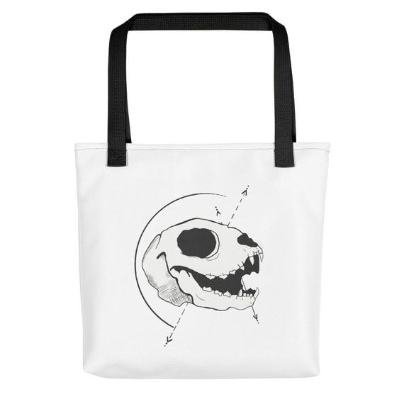 570x570 Tattoo Cat Skull Drawing Tote Bag Etsy - Cat Skull Drawing