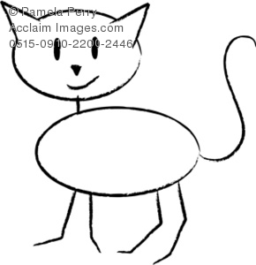 290x300 Black And White Stick Cat Royalty Free Clip Art Picture - Cat Stick Figure Drawing