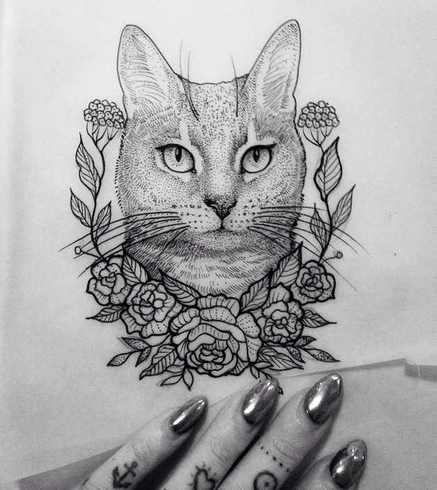 628x703 A Cat Tattoo Drawing - Cat Tattoo Drawing