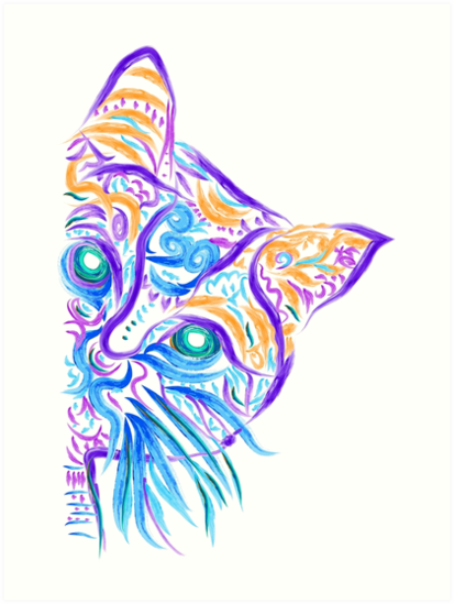 413x549 Cat Tattoo Drawing Art Prints - Cat Tattoo Drawing